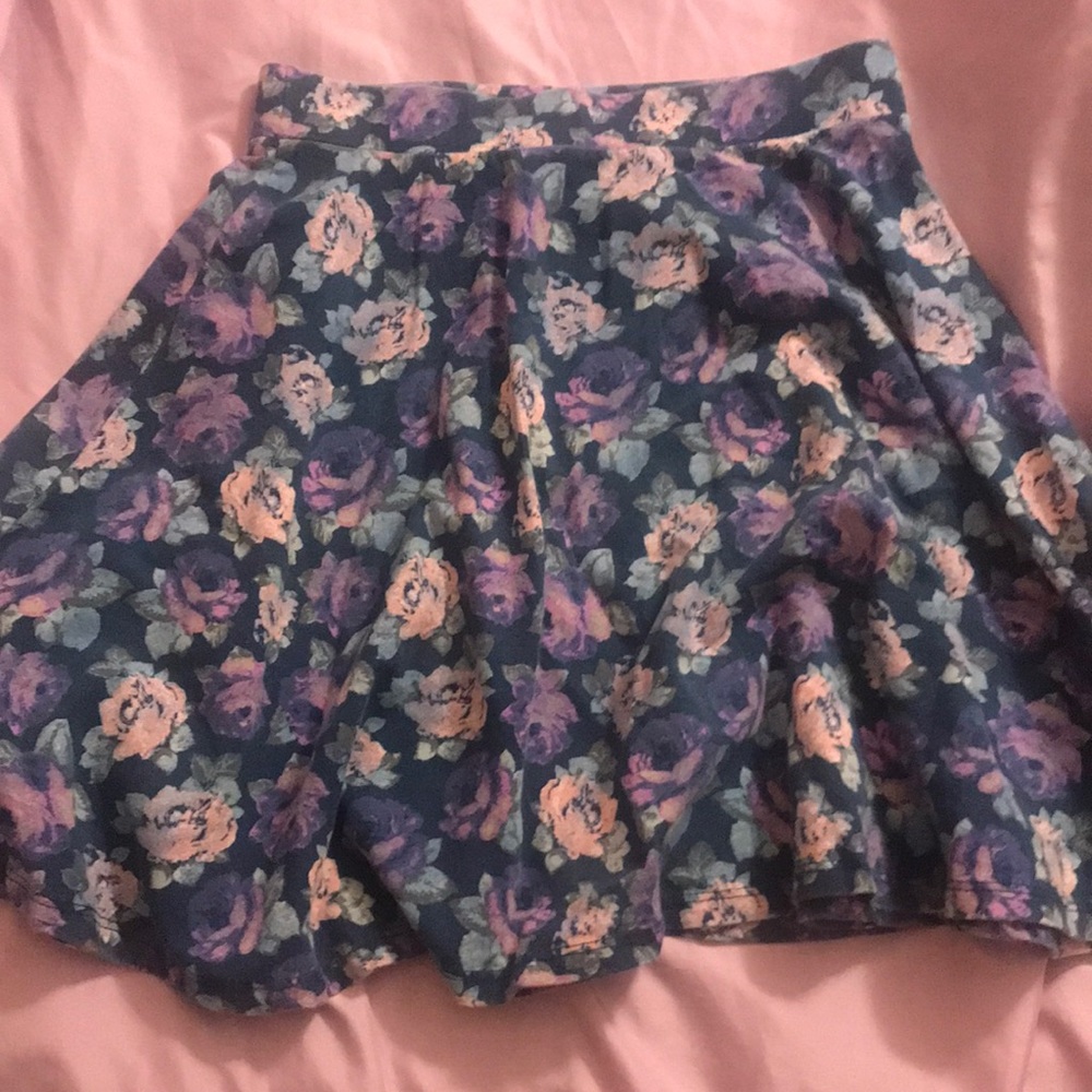 navy loose fitted skirt with floral design